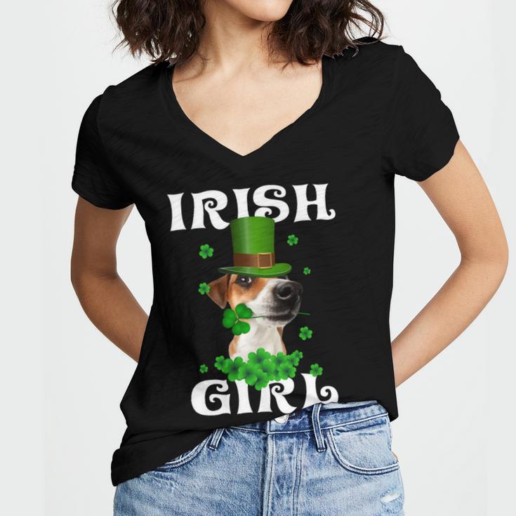 Jack Russell Terrier Patricks Day For Dog Lovers Women V-Neck T-Shirt