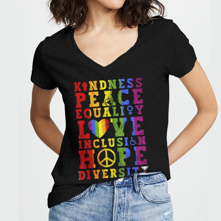 Kindness Equality Love Lgbtq Rainbow Flag Gay Pride Month Women V-Neck T-Shirt