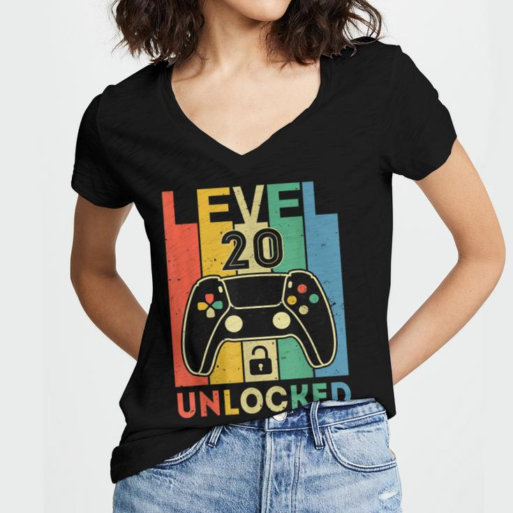 Level 20 Unlocked Retro Vintage Video Gamer 20Th Birthday Women V-Neck T-Shirt