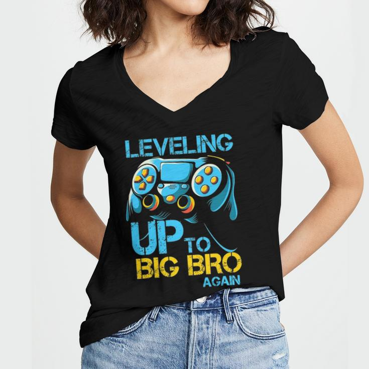 Leveling Up To Big Bro Again Gaming Lovers Vintage Women V-Neck T-Shirt