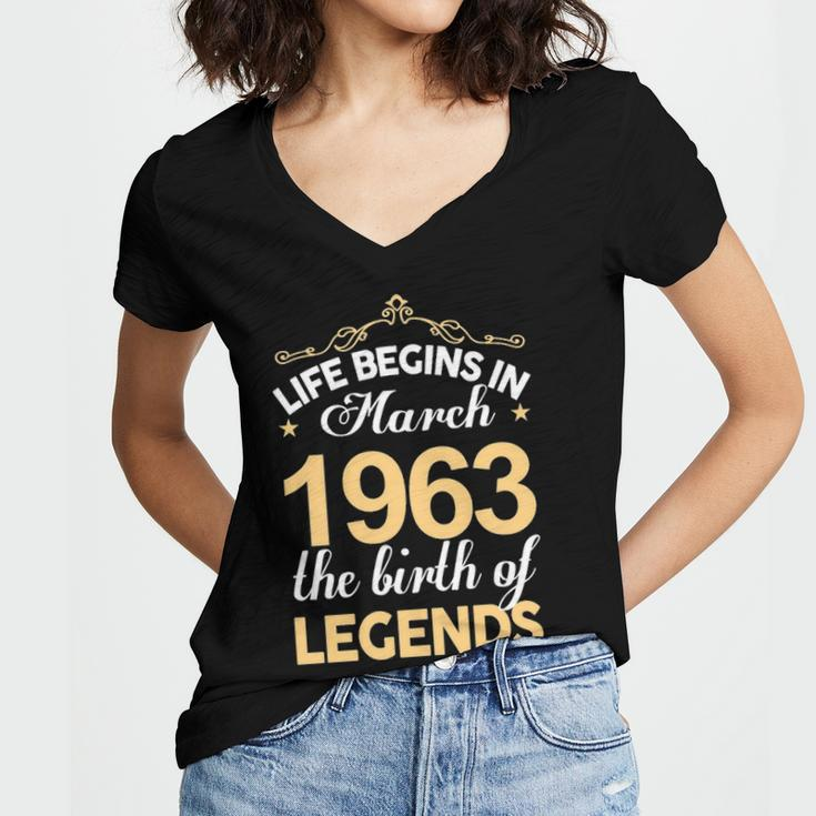 March 1963 Birthday Life Begins In March 1963 V2 Women V-Neck T-Shirt
