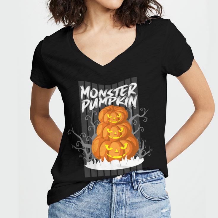 Monster Pumpkin Women V-Neck T-Shirt