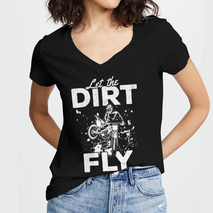 Motorcycle Let The Dirt Fly Dirtbike 494 Shirt Women V-Neck T-Shirt