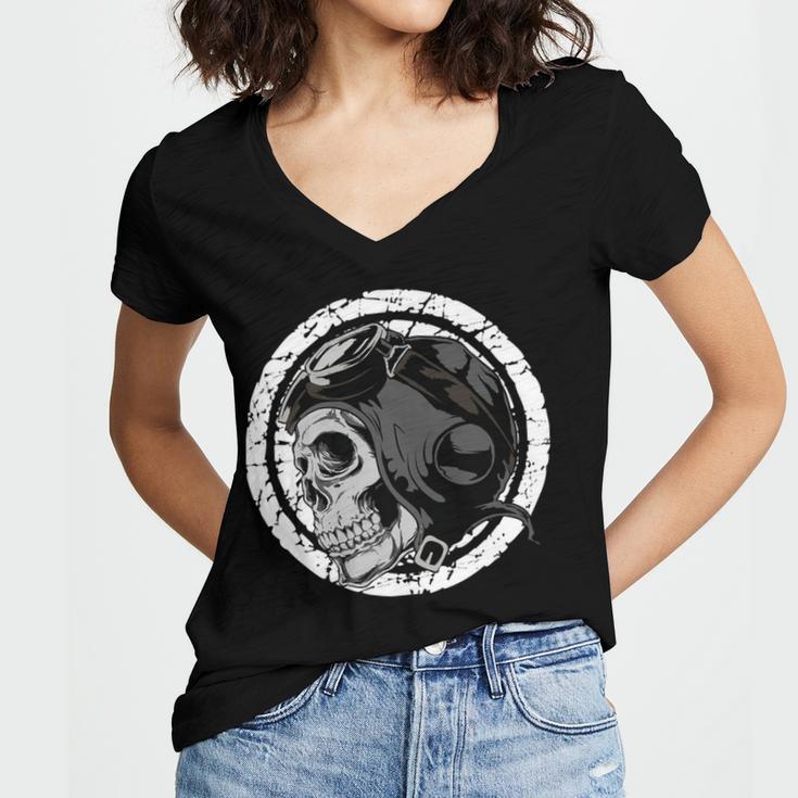 Motorcycle Skull With Helmet Dreaming 472 Shirt Women V-Neck T-Shirt