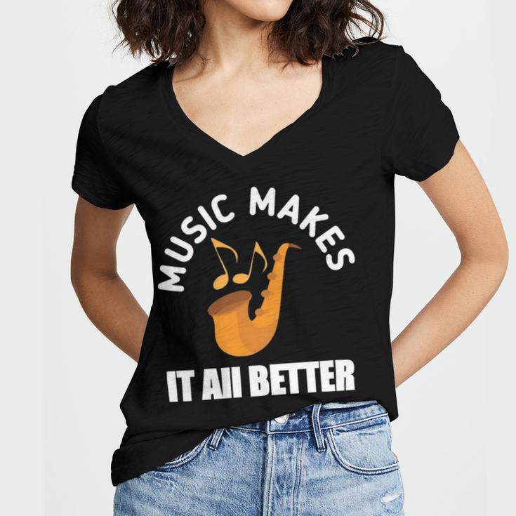 Music Makes It All Better 761 Shirt Women V-Neck T-Shirt