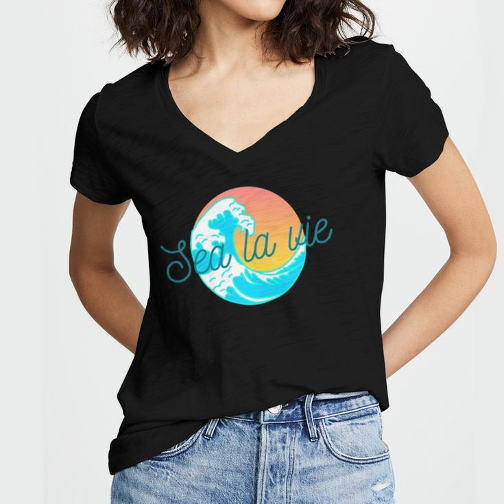 Ocean Wave Sunset Sea La Vie Summer Gift Women V-Neck T-Shirt