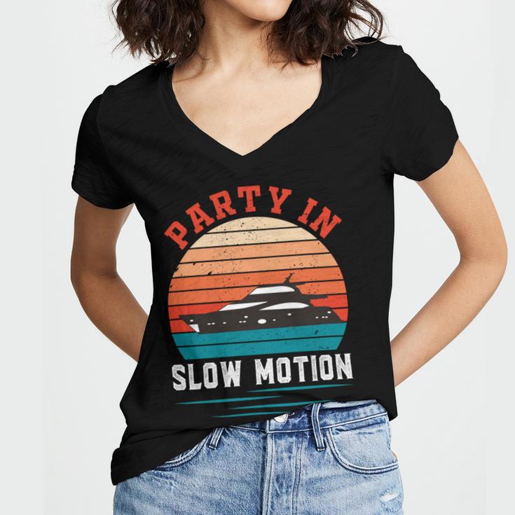 Party In Slow Motion Vintage Funny Boating Boating Gifts Women V-Neck T-Shirt