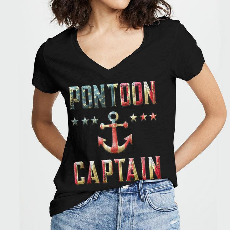 Patriotic Pontoon Captain Vintage Us Flag July 4Th Boating Women V-Neck T-Shirt