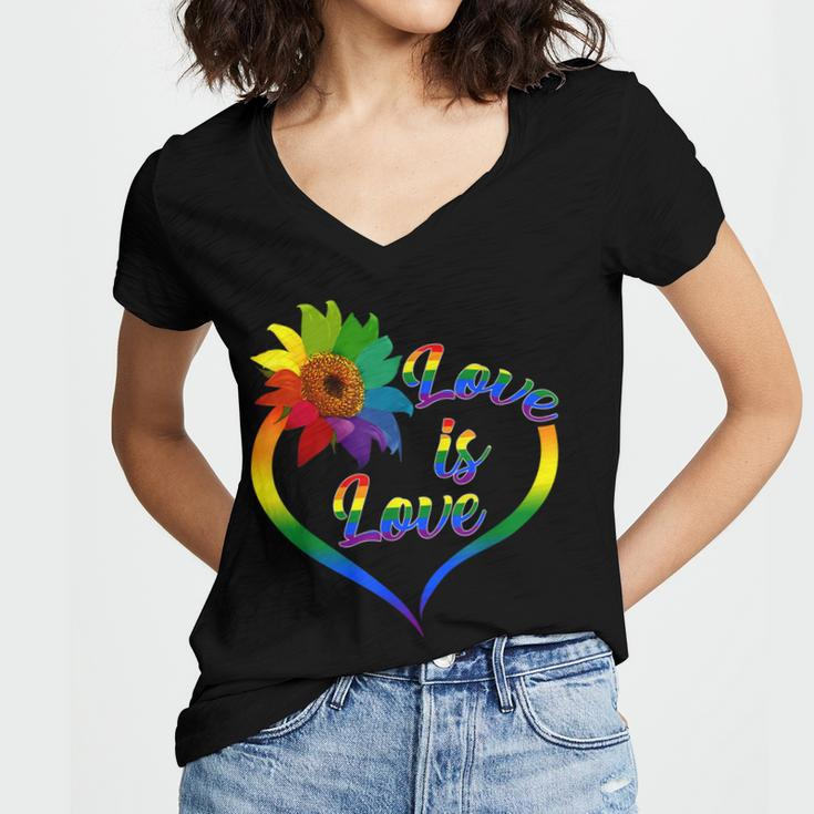 Rainbow Sunflower Love Is Love Lgbt Gay Lesbian Pride V2 Women V-Neck T-Shirt