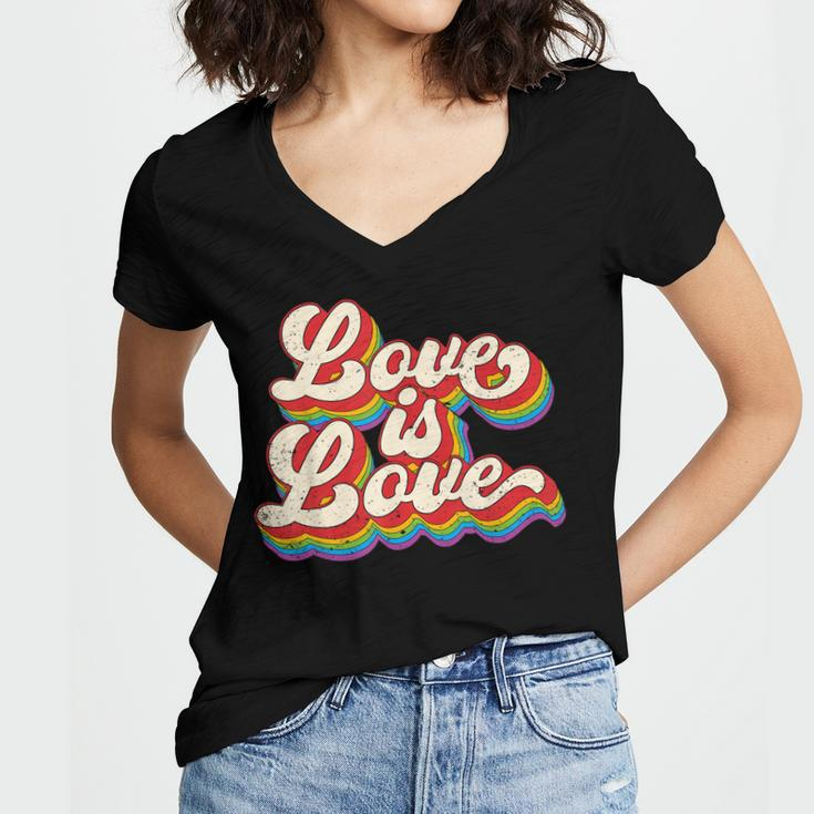Rainbow Vintage Love Is Love Lgbt Gay Lesbian Pride Women V-Neck T-Shirt