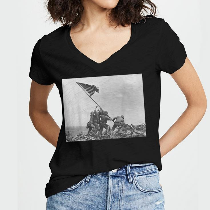 Raising The Flag On Iwo Jima Ww2 World War Ii Patriotic Women V-Neck T-Shirt