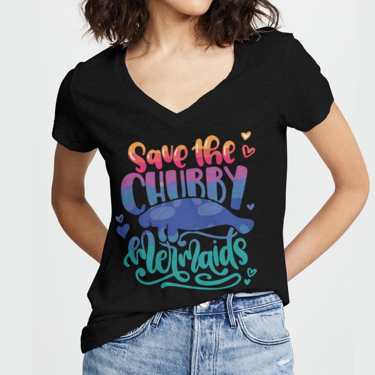 Save The Chubby Mermaids Funny Mermaid Women V-Neck T-Shirt