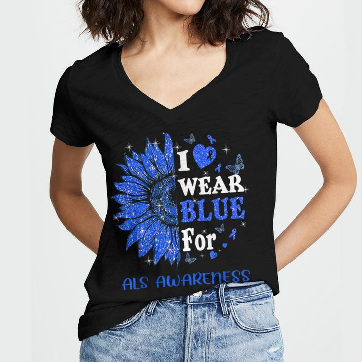 Twinkle Heart Sunflower Als Awareness Women V-Neck T-Shirt