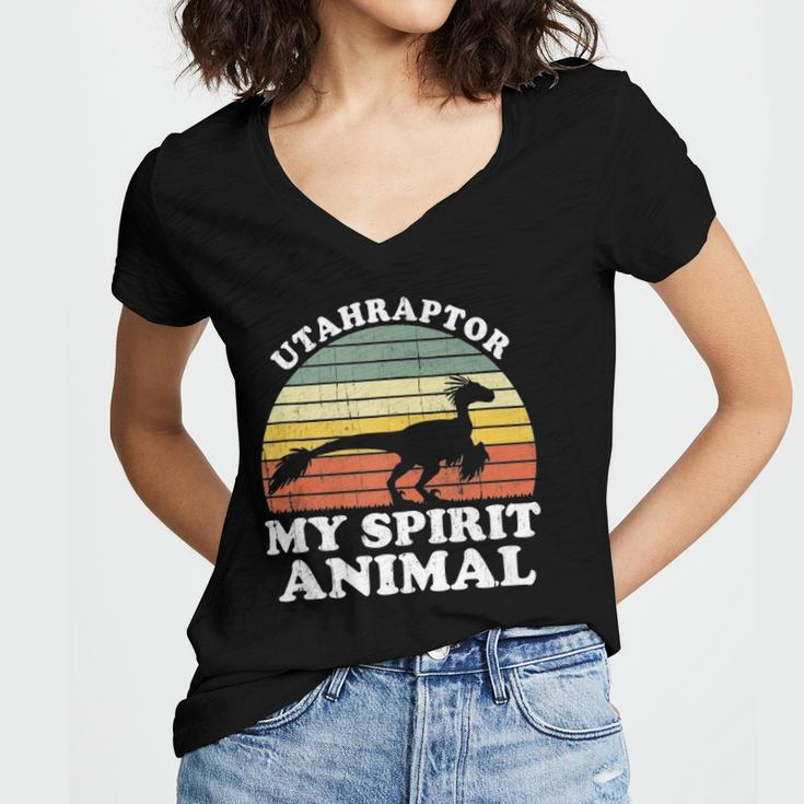Utahraptor Dinosaur Spirit Animal Paleontologist Women V-Neck T-Shirt