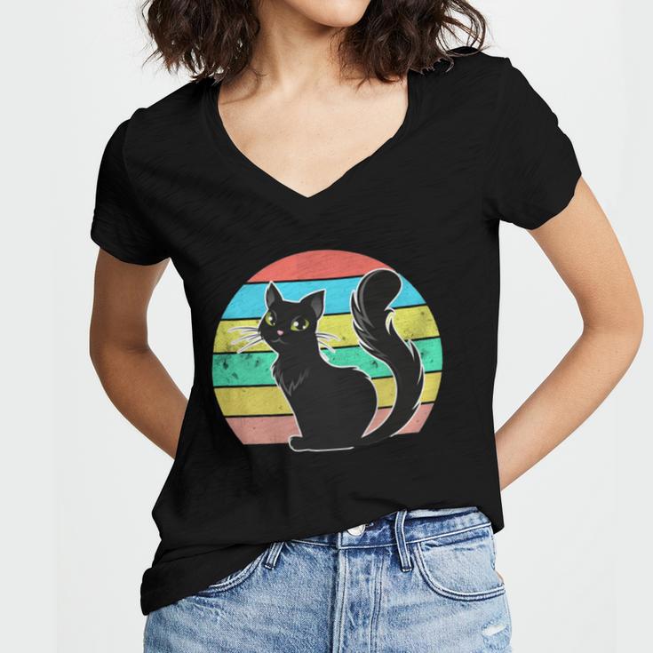 Vintage Black Cat Lover 307 Shirt Women V-Neck T-Shirt