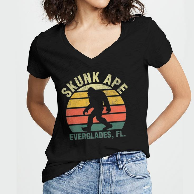 Vintage Retro Skunk Ape Florida Everglades Swamp Bigfoot Women V-Neck T-Shirt