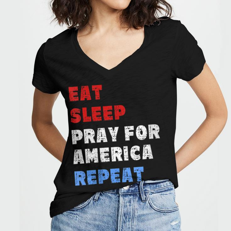 Womens Pray For America Patriotic Christian Saying 4Th Of July Meme Women V-Neck T-Shirt