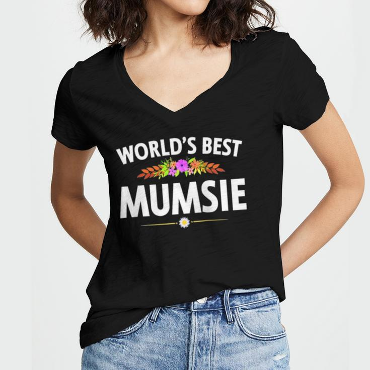 Worlds Best Mumsie - English Mom Raglan Baseball Tee Women V-Neck T-Shirt