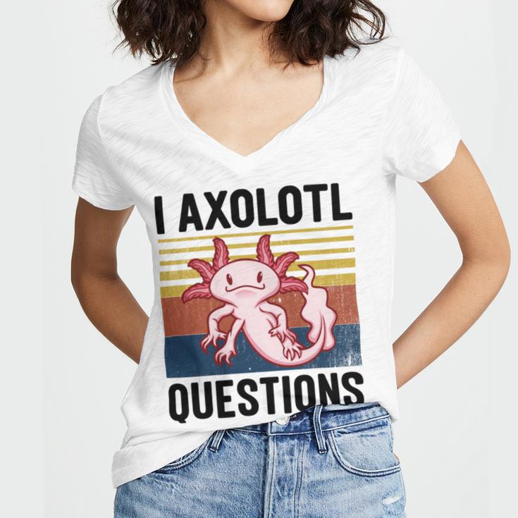 Axolotl Questions I Ask A Lot Of Questions Pun Vintage Women V-Neck T-Shirt