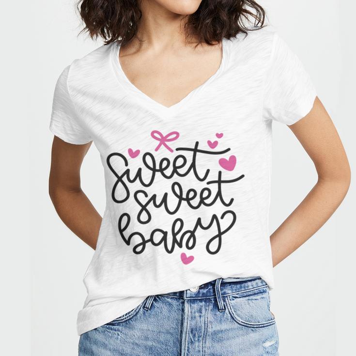 Baby Shower Text Pink Heart Ribbon Design Sweet Sweet Baby Women V-Neck T-Shirt