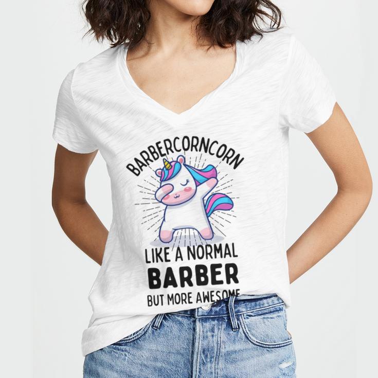 Barbercorn Funny Unicorn Dabbing Gift Like A Normal Barber But More Awesome Women V-Neck T-Shirt