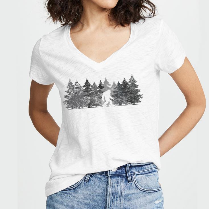 Bigfoot In The Forest Women V-Neck T-Shirt