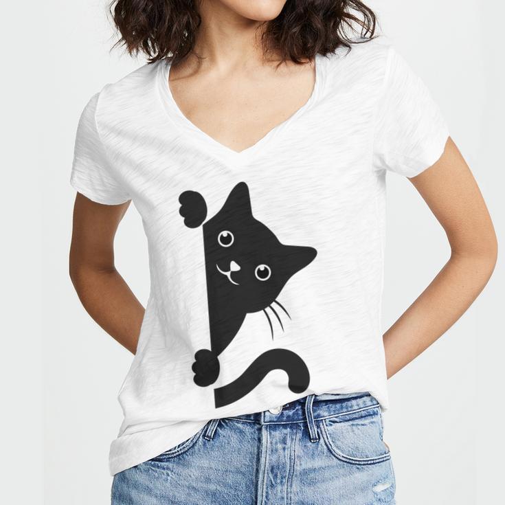 Black Cat Peeking Women V-Neck T-Shirt