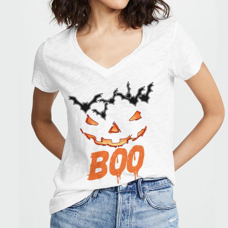 Boo Scary Pumpkin Face Women V-Neck T-Shirt