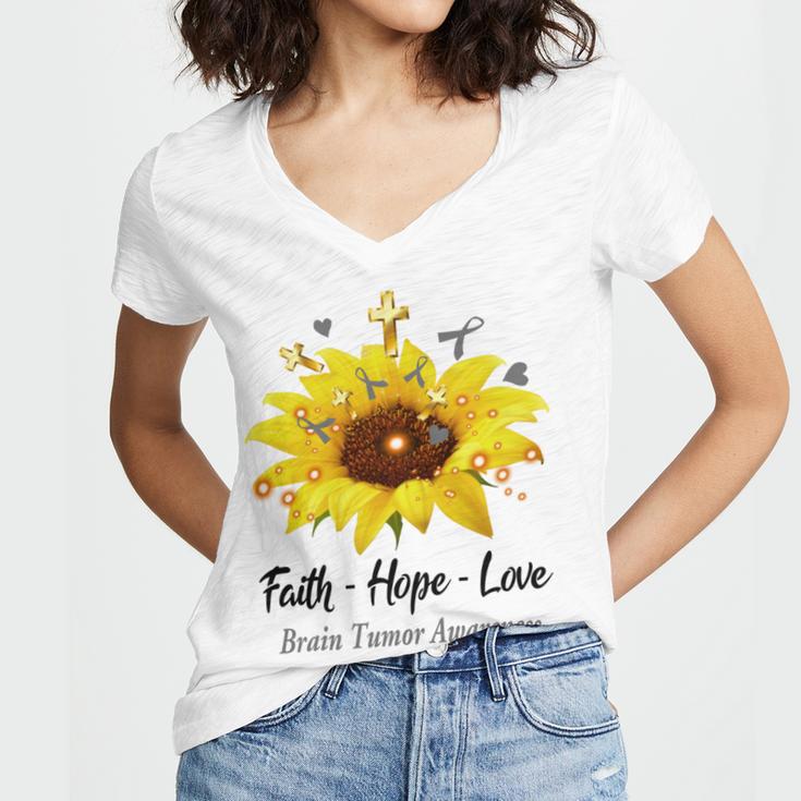 Brain Tumor Awareness Faith Hope Love Women V-Neck T-Shirt