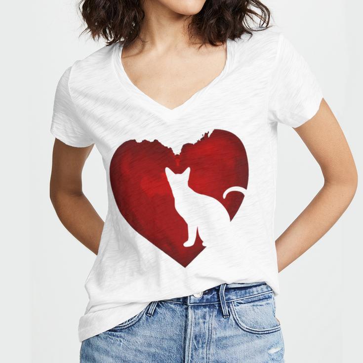 Cat Heart Shirt Cat Lovers Valentine Day Gifts For Couple Women V-Neck T-Shirt