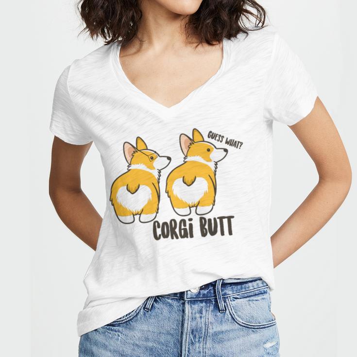 Corgi Set Sticker Design Funny Corgi Set Stickers Women V-Neck T-Shirt