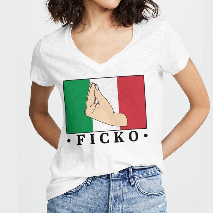 Ficko Italian Hand Sign Women V-Neck T-Shirt