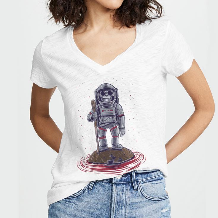 Funny Astronaut Monkey V3 Women V-Neck T-Shirt