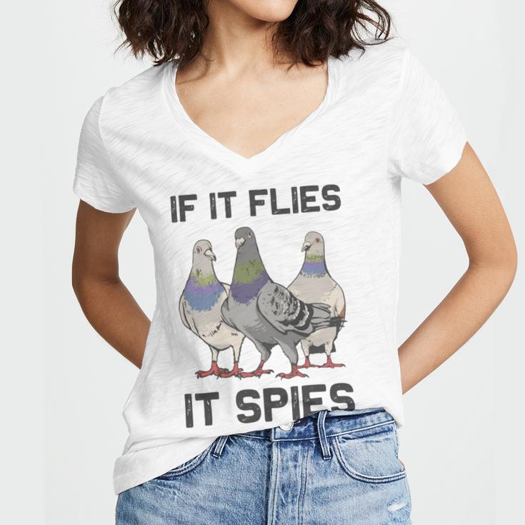 Funny Birds Pun Pigeon If It Flies It Spies Birds Are Liars Women V-Neck T-Shirt