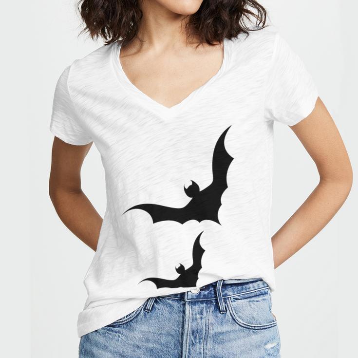 Halloween Two Bats Pattern Women V-Neck T-Shirt