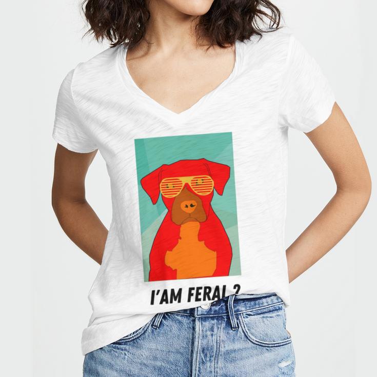 I Am Feral Coll Red Dog Women V-Neck T-Shirt