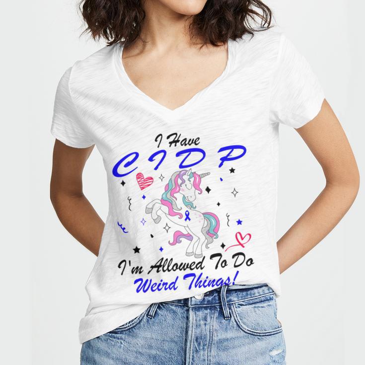 I Have Cidp Im Allowed To Do Weird Things Unicorn Blue Ribbon Cidp Support Cidp Awareness Women V-Neck T-Shirt