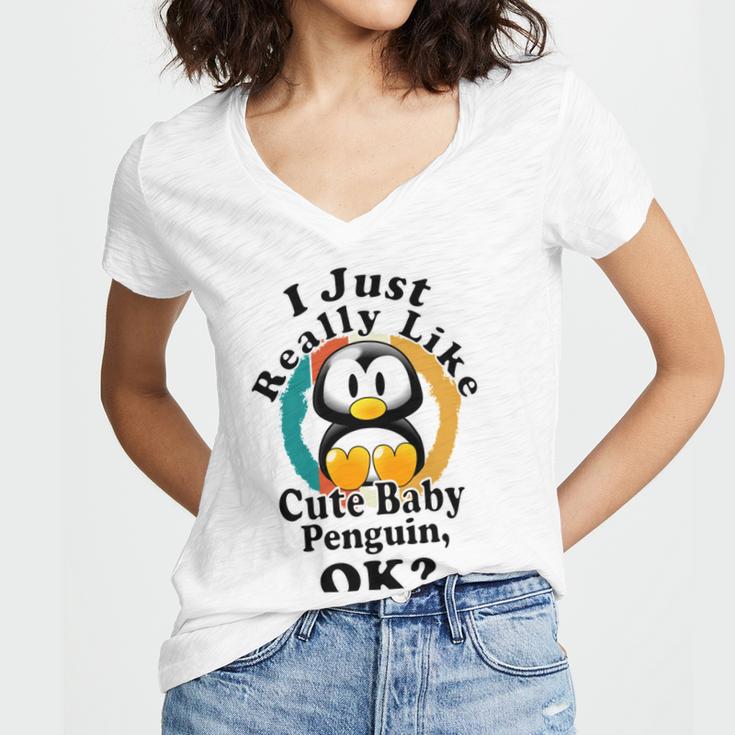 I Really Like Cute Baby Penguin Ok Women V-Neck T-Shirt