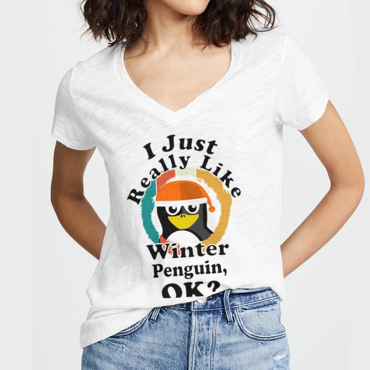 I Really Like Winter Penguin Ok Women V-Neck T-Shirt