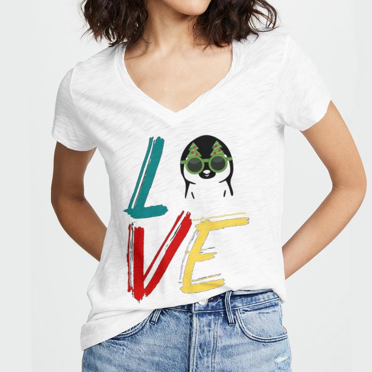 Love The Xmas Penguin Women V-Neck T-Shirt