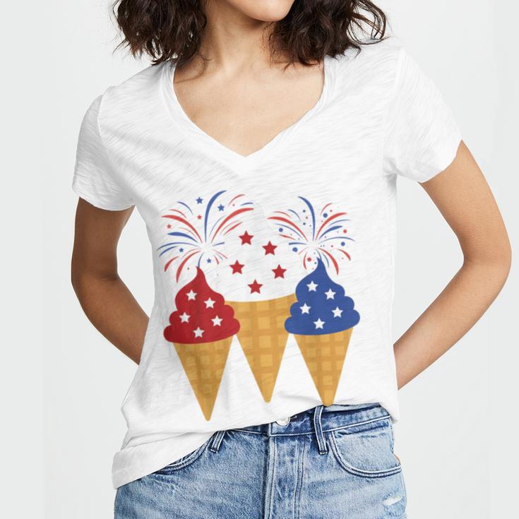 Memorial Day 4Th Of July Holiday Patriotic Ice Cream Women V-Neck T-Shirt