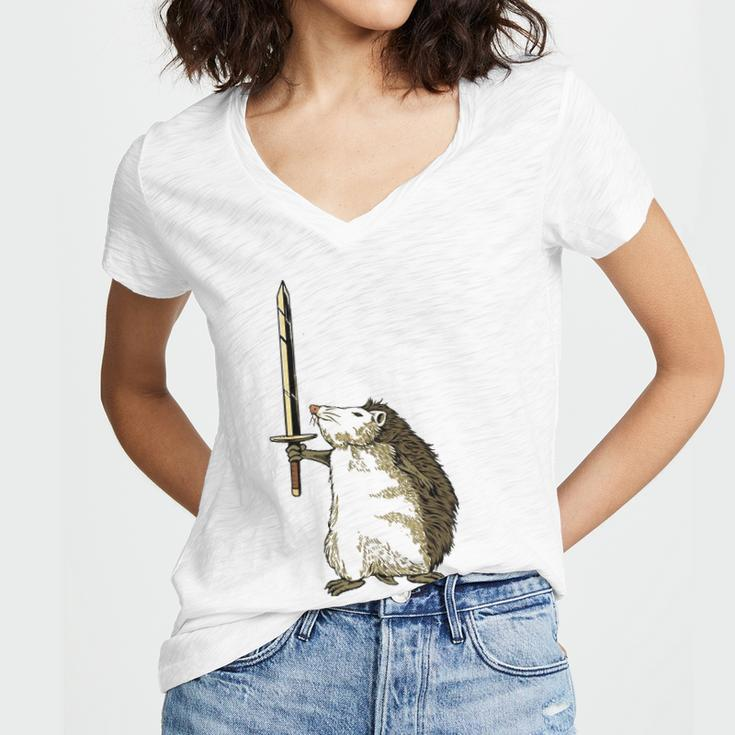 Mighty Hedgehog With Long Sword Women V-Neck T-Shirt