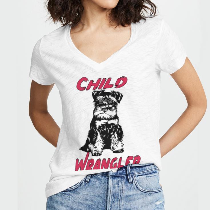 Miniature Schnauzer At Home Child Wrangler Multi Tasking Dog Women V-Neck T-Shirt