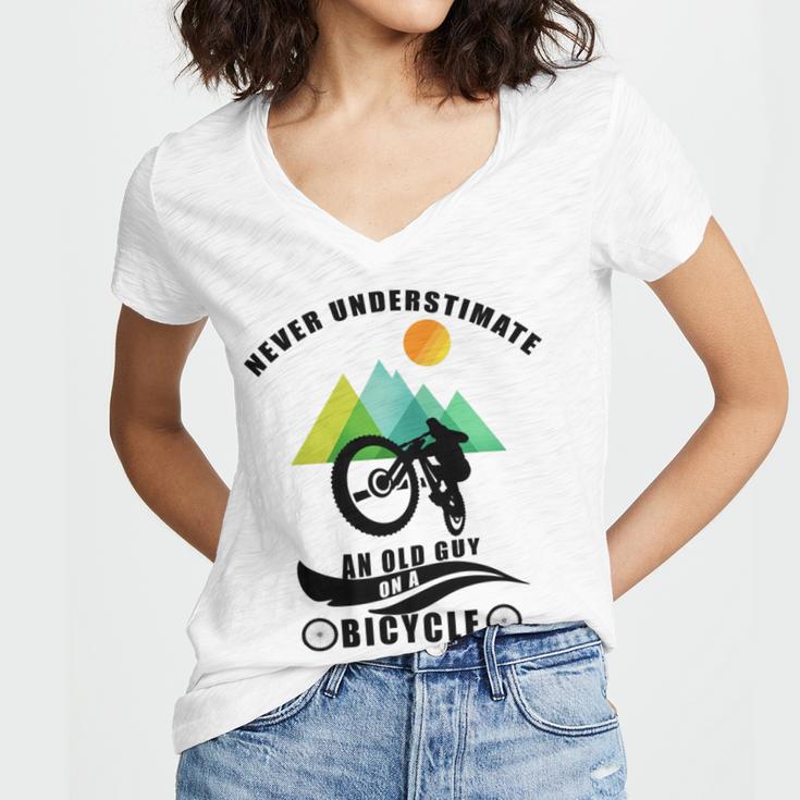 Never Underestimate An Old Guy On A Bicycle Women V-Neck T-Shirt