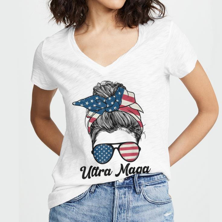 Pro Trump Ultra Mega Messy Bun Women V-Neck T-Shirt