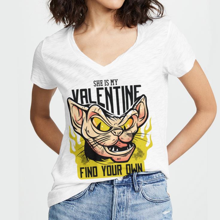 She Is My Valentine Cat Women V-Neck T-Shirt