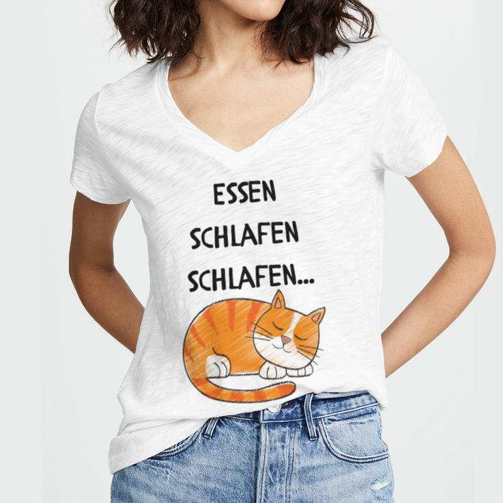 Sleepy Cat Women V-Neck T-Shirt