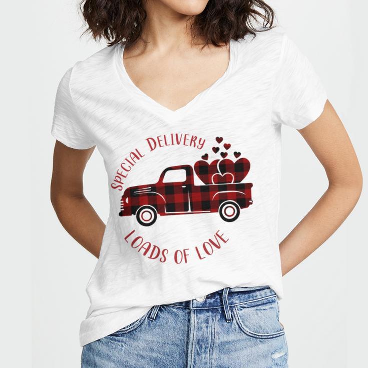 Special Delivery Valentines Car Red Plaid Women V-Neck T-Shirt