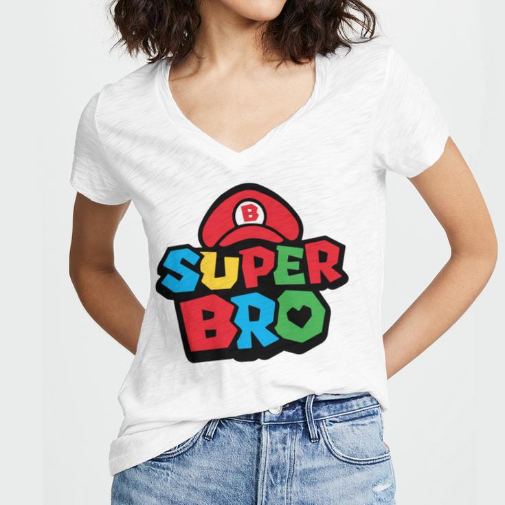 Super Bro Funny Brother Video Gaming Lover Gift Birthday Holiday By Mesa Cute Women V-Neck T-Shirt