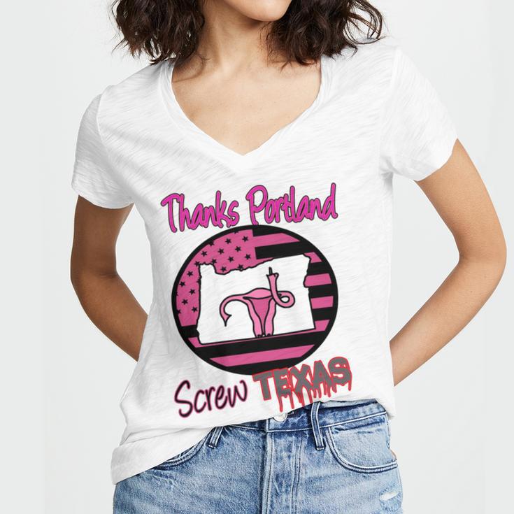 Thanks Portland Screw Texas Mind Your Own Uterus Women V-Neck T-Shirt